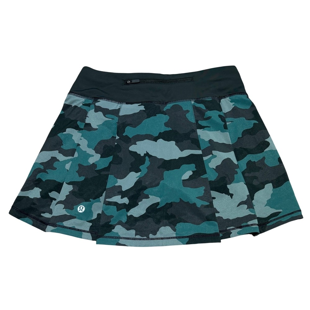 Lululemon Women 2 Tall Pace Rival Skirt W8A95R Camo Teal Blue